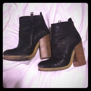 All Saints Black Ankle Boots with Brown Heel